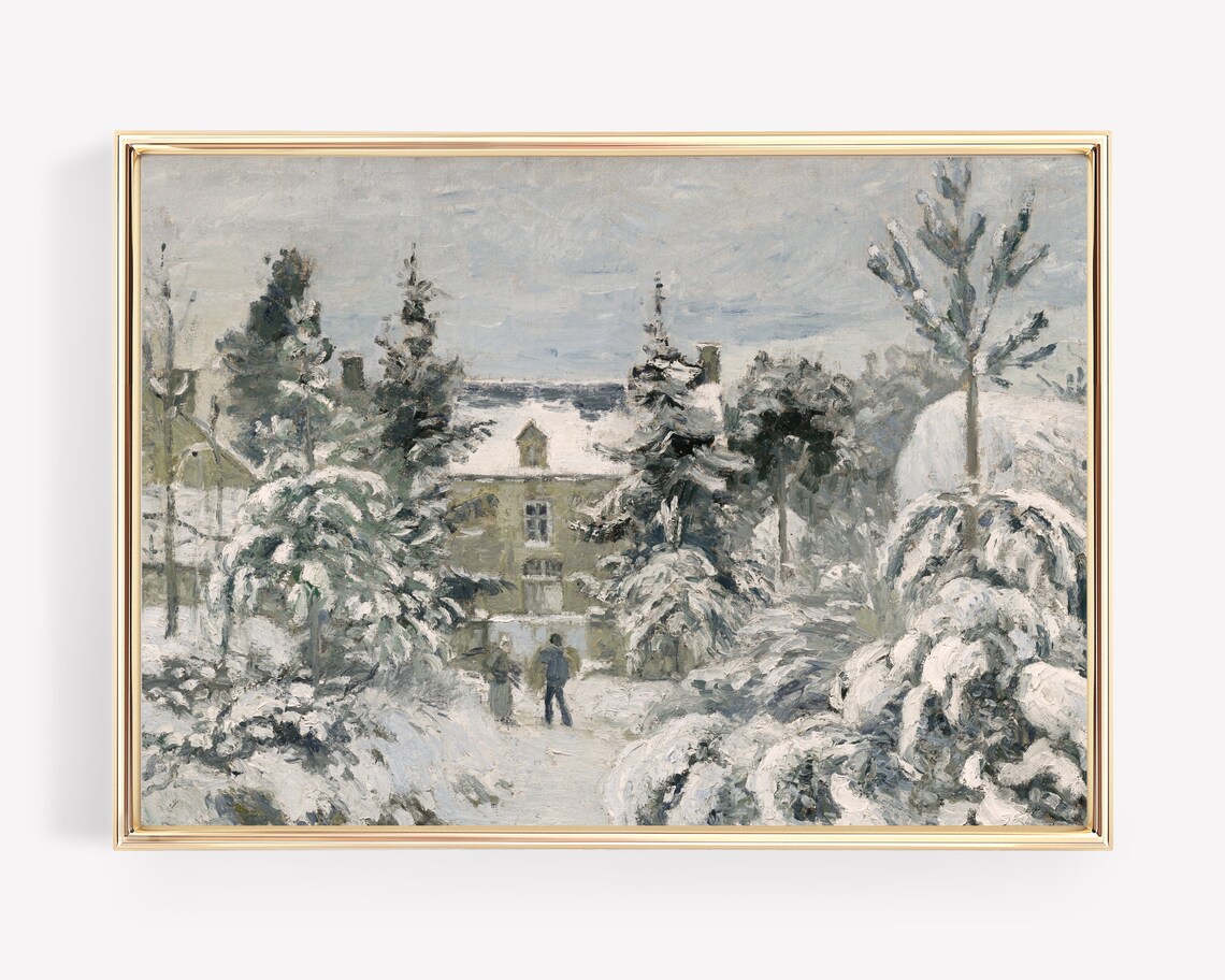 Vintage Impressionist Snowy Village Winter Landscape Painting Poster