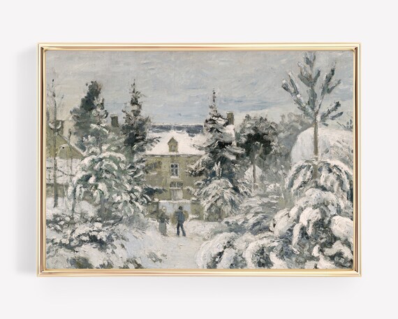 Vintage Impressionist Snowy Village Winter Landscape Painting Poster