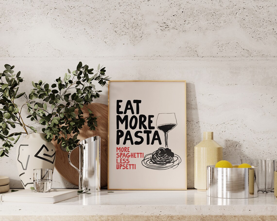 Pasta Aesthetic Kitchen Art Print, Trendy Decor