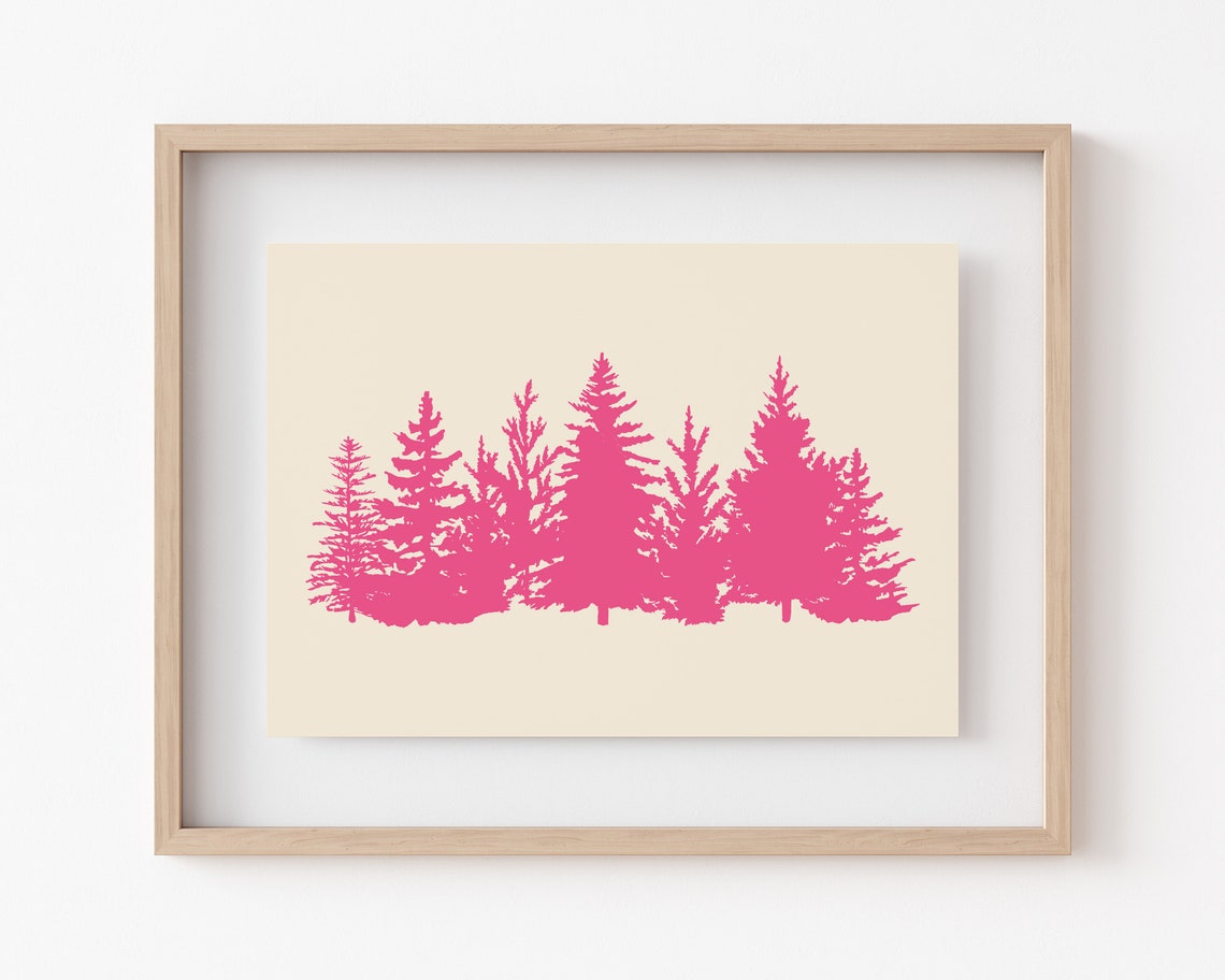 Pink Christmas Tree Silhouette Modern Festive Holiday Art Poster