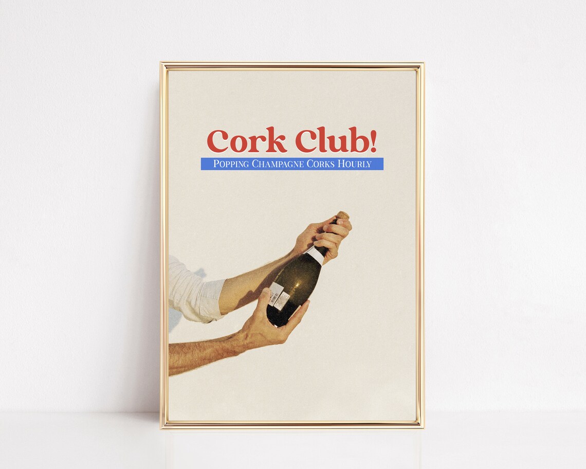 Champagne Bar Cart Decor, Retro Bar Print