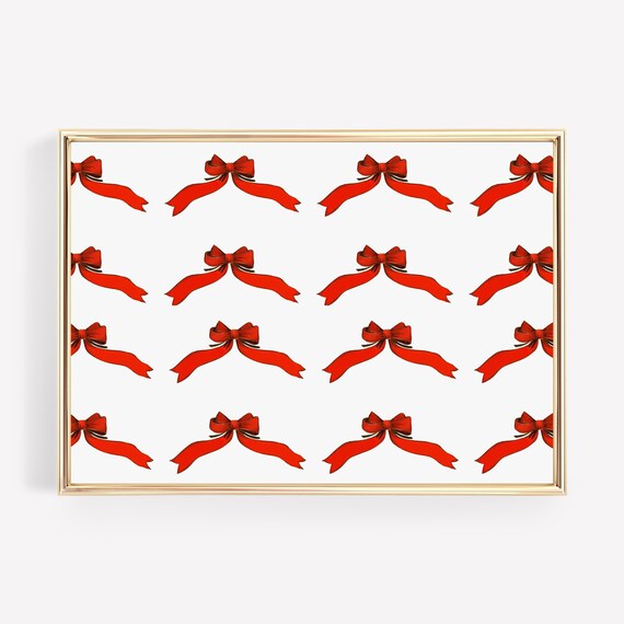 Red Ribbon Bow Pattern Coquette Christmas Holiday Decor Poster