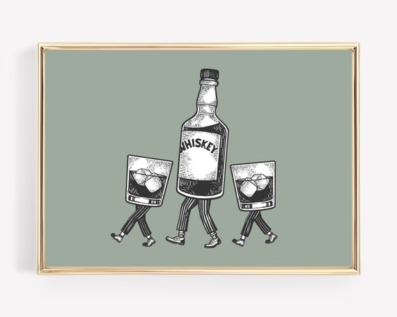 Whiskey Bar Cart Cocktail Art Print, Bar Decor
