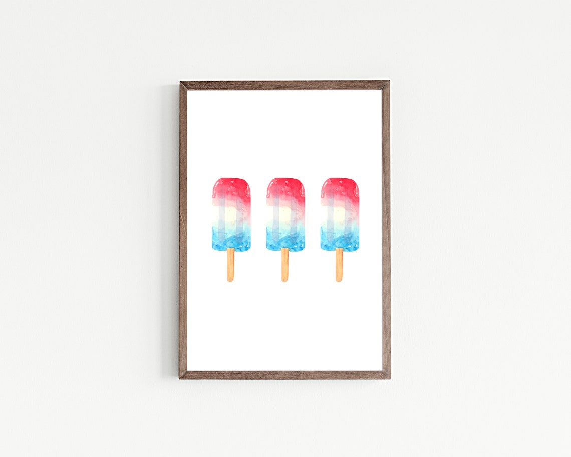 Patriotic Red White Blue Watercolor Popsicles Fourth Of July Poster