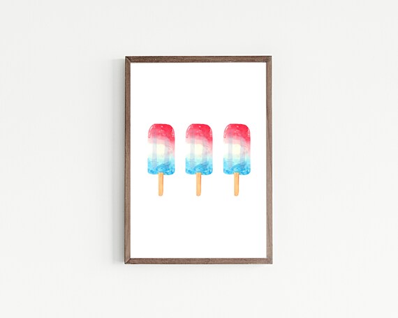 Patriotic Red White Blue Watercolor Popsicles Fourth Of July Poster