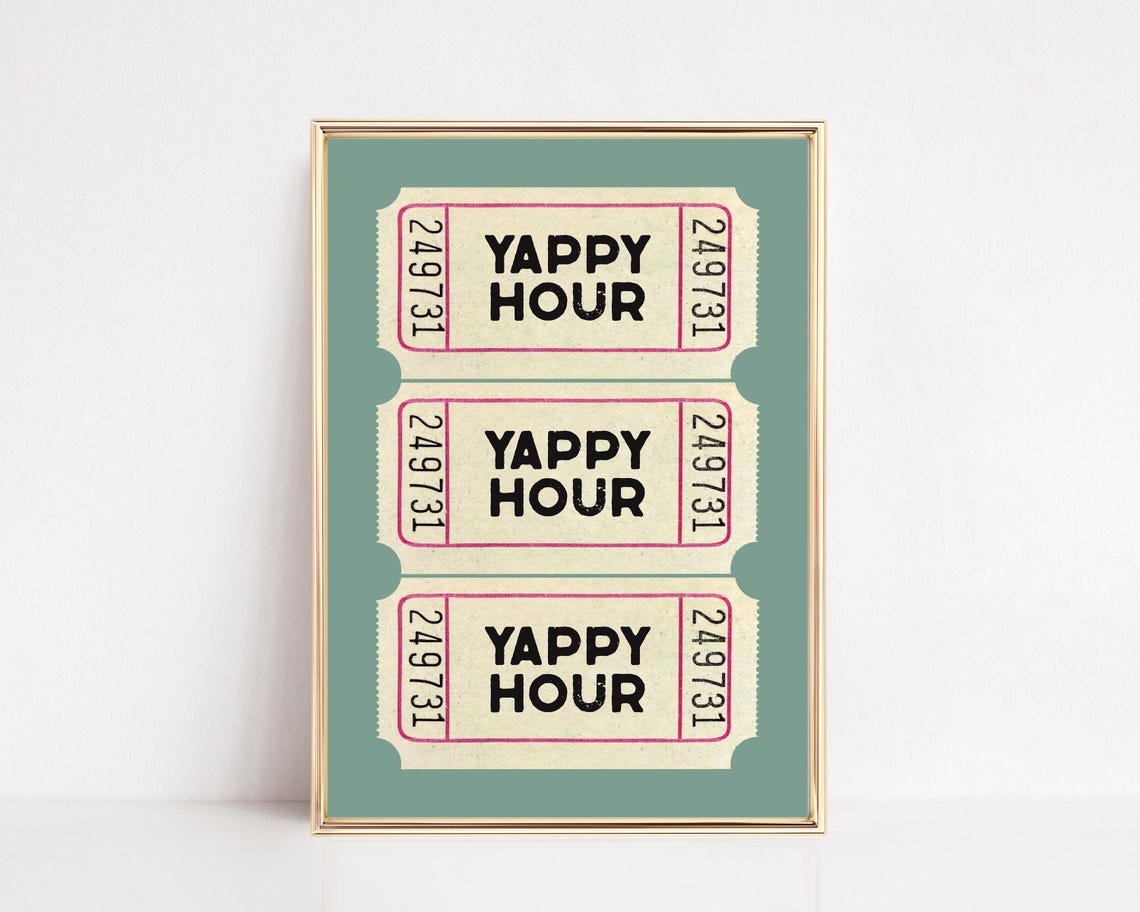 Yappy Hour Sage Green Ticket Stub Retro Bar Cart Dog Lover Print