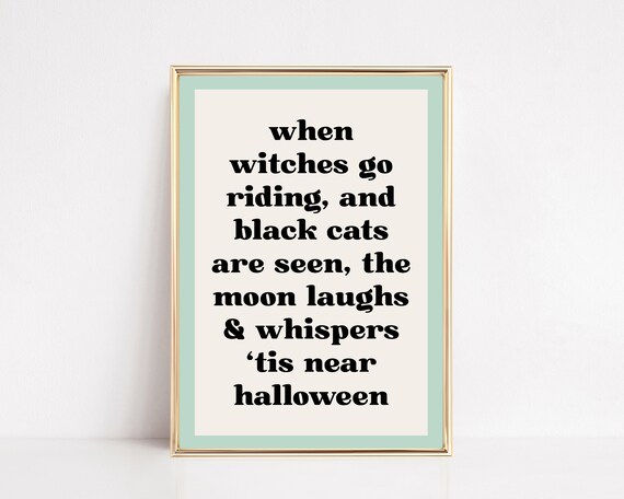 When Witches Go Riding Pastel Halloween Moon Poem Retro Wall Art Decor