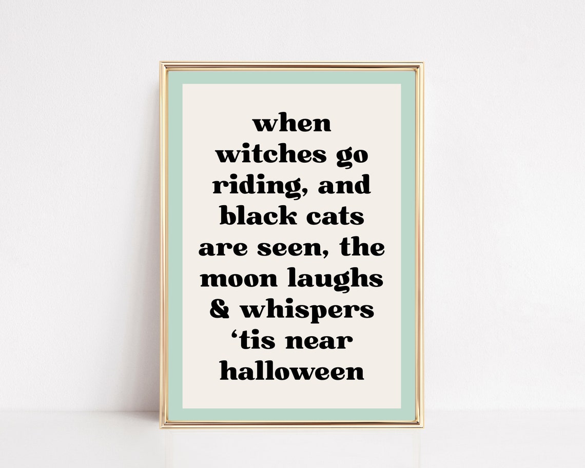 When Witches Go Riding Pastel Halloween Moon Poem Retro Wall Art Decor
