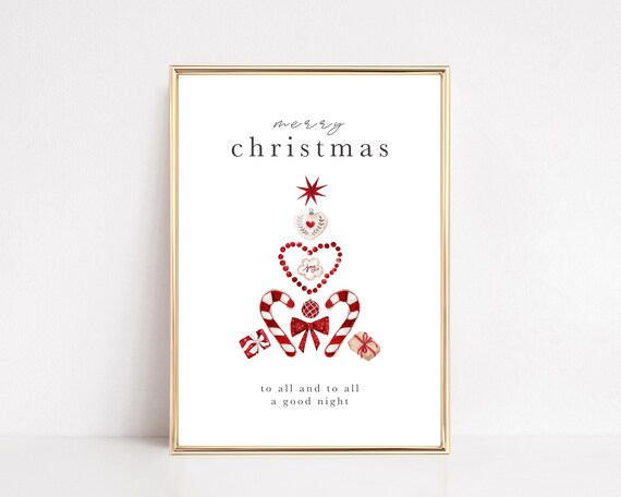 Merry Christmas Candy Cane Tree Minimalist Watercolor Holiday Poster