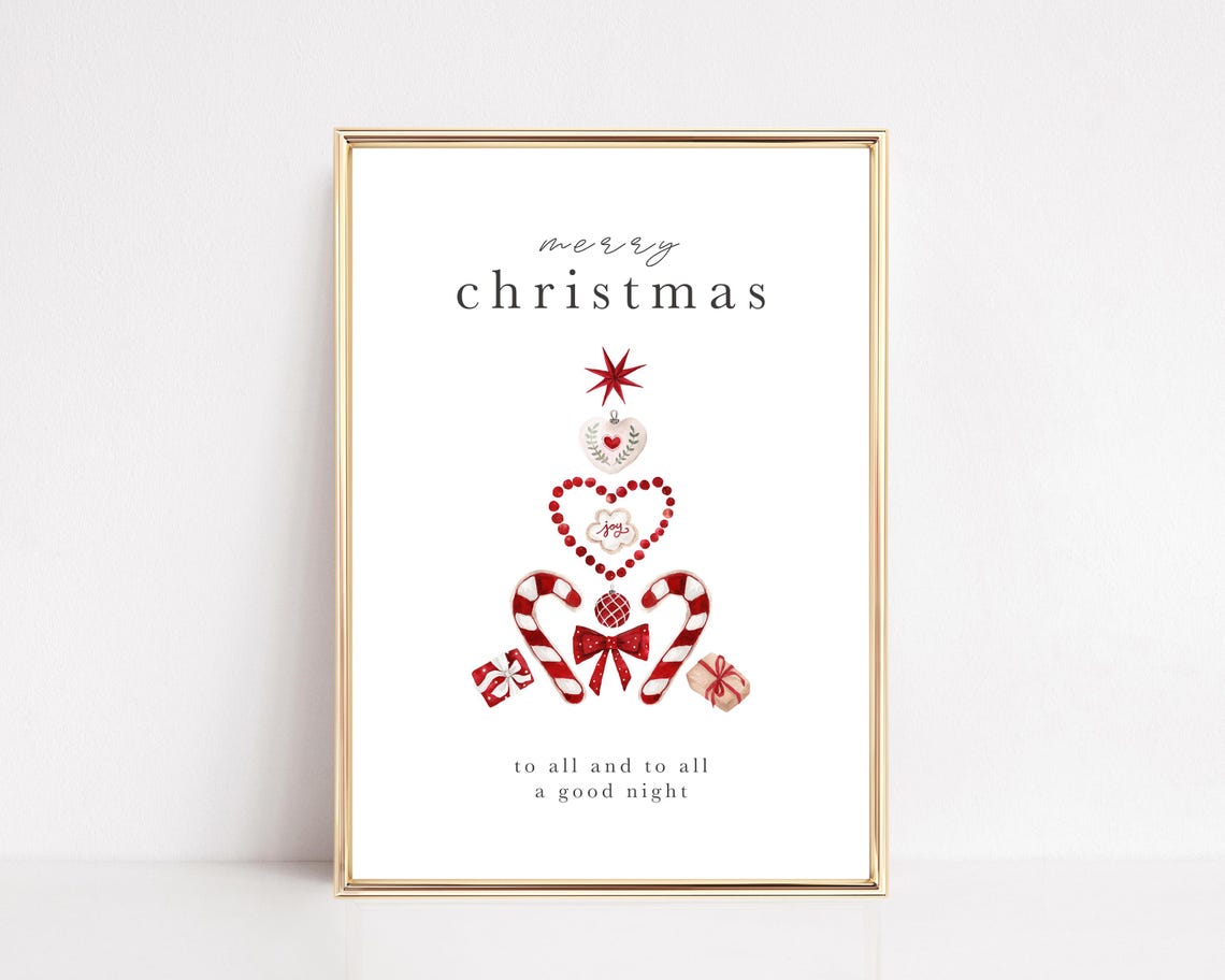 Merry Christmas Candy Cane Tree Minimalist Watercolor Holiday Poster
