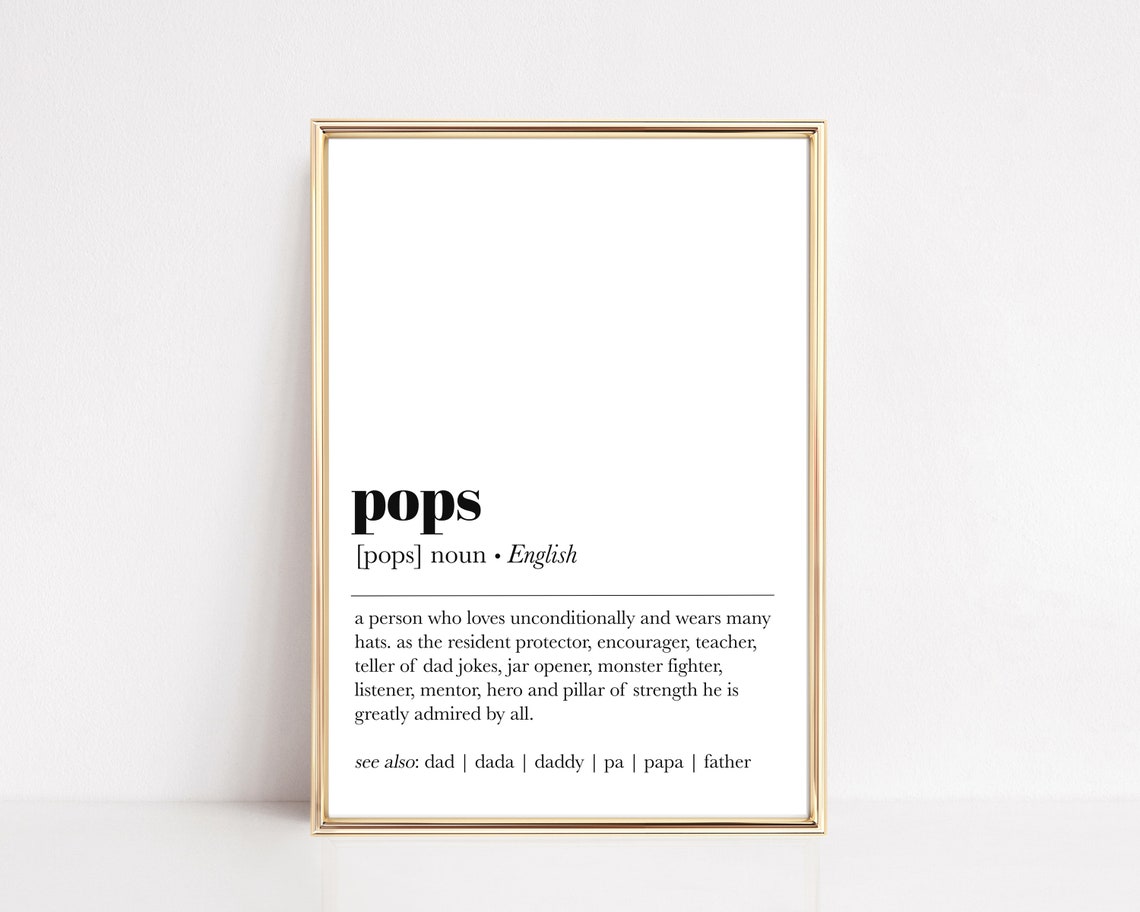 Pops Definition Dad Father Gift Minimalist Dictionary Art Wall Poster