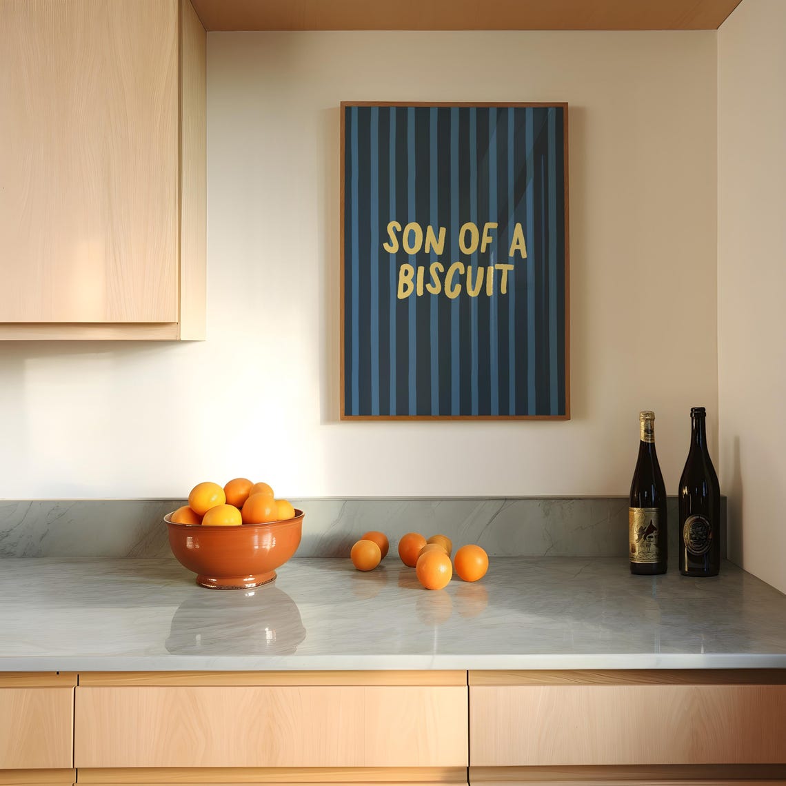 Son Of A Biscuit Funny Navy Striped Maximalist Kitchen Quote Wall Art - Image 3