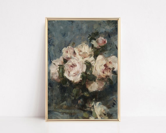 Vintage Rose Painting Moody Botanical Print Cottagecore Print Antique Wall Art Romantic Decor Wall Art
