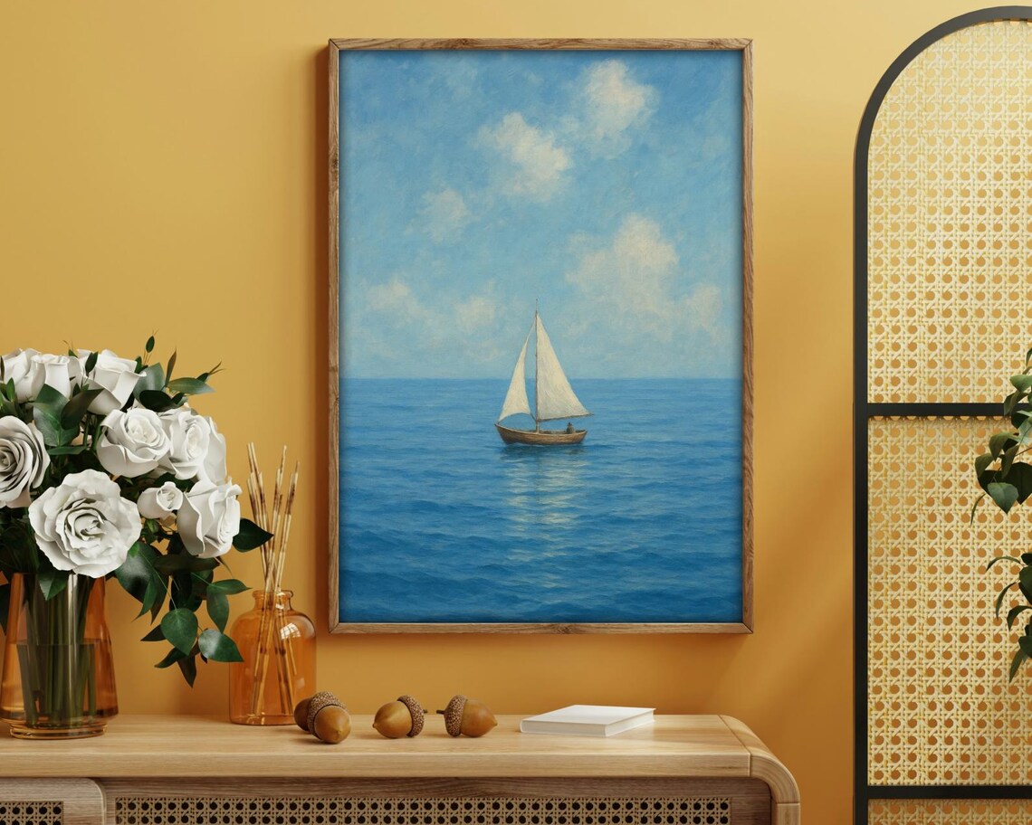 Sailboat in Still Waters - Minimalist Coastal - Image 4