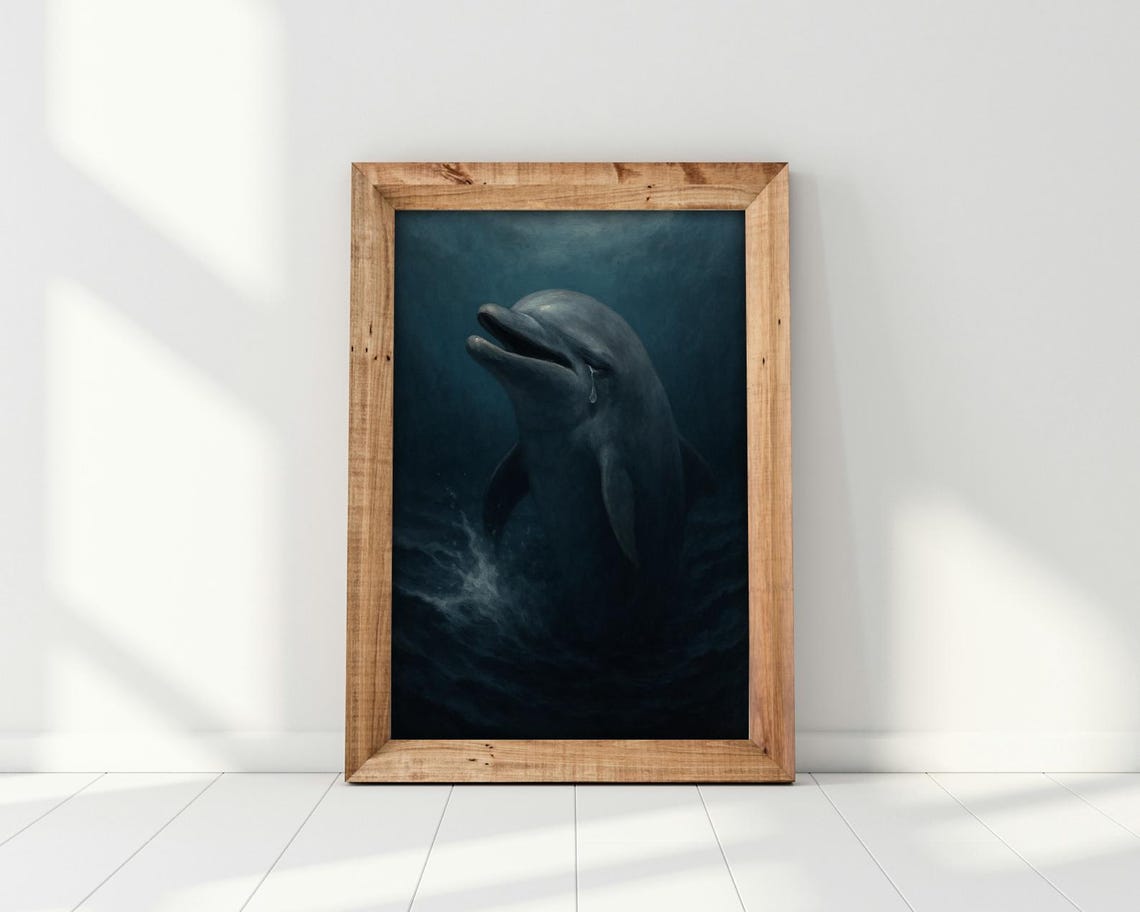 Crying Dolphin, Emotional Surreal Ocean Art Print