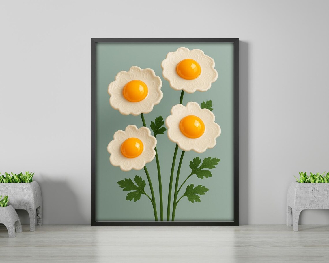 Sunny Egg Bloom Surreal Minimalist Kitchen Art - Image 4