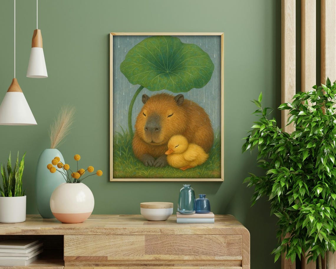 Capybara And Duck In Rain, Nursery Decor - Image 2