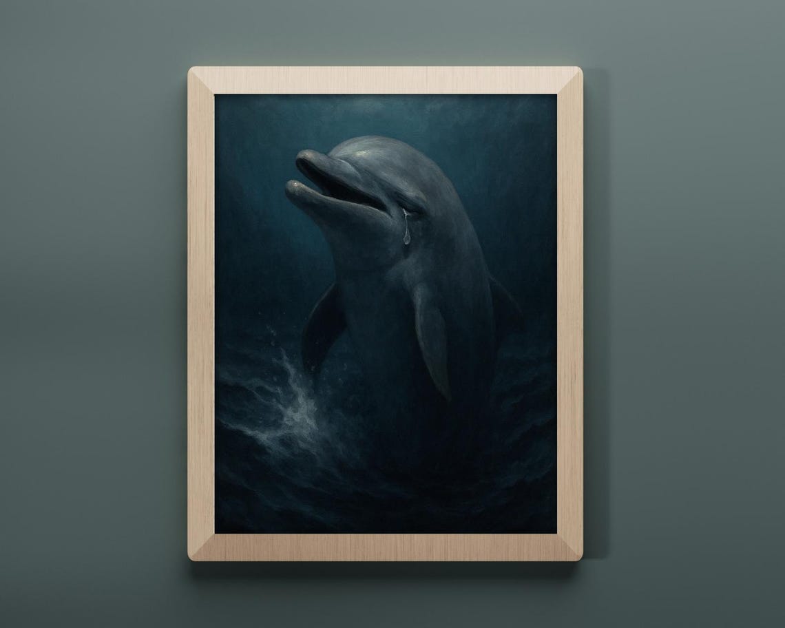 Crying Dolphin, Emotional Surreal Ocean Art Print - Image 3