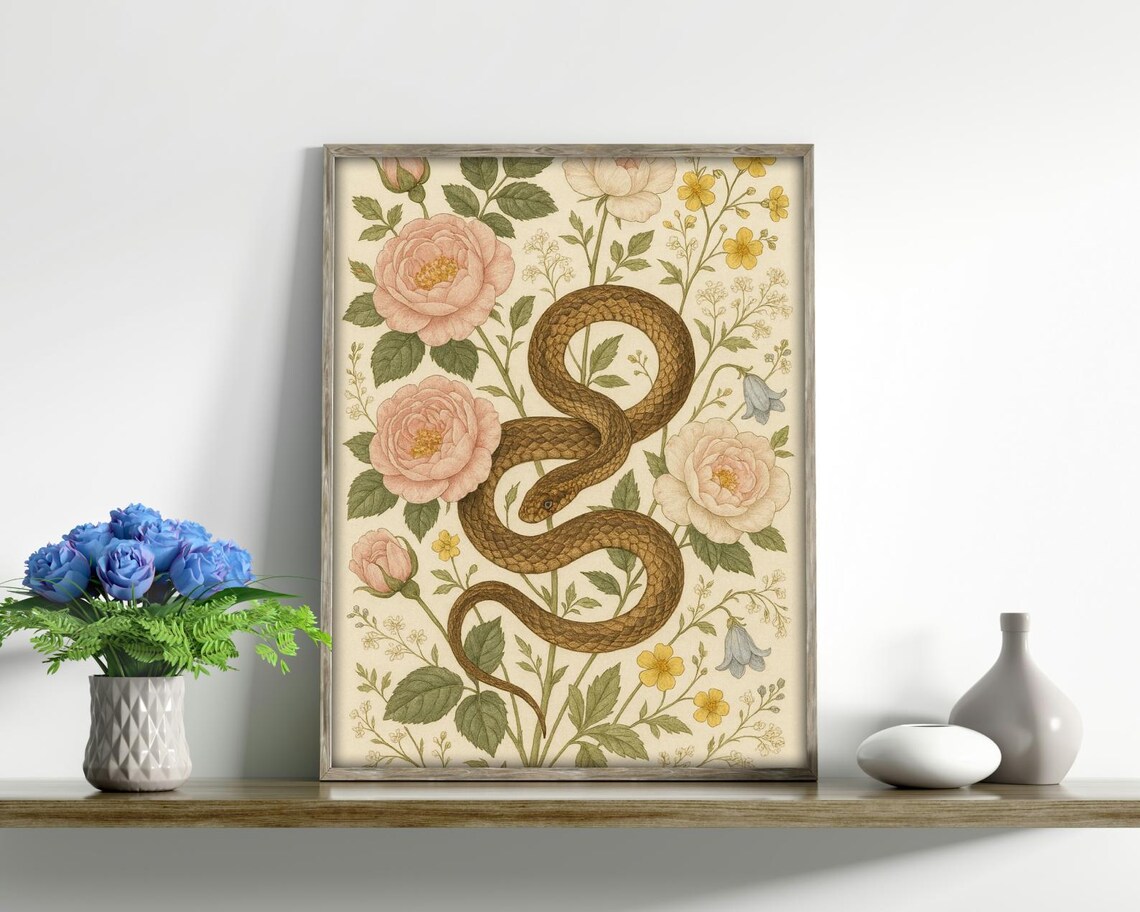 Botanical Snake Illustration, Vintage Floral Serpent Art Print - Image 3