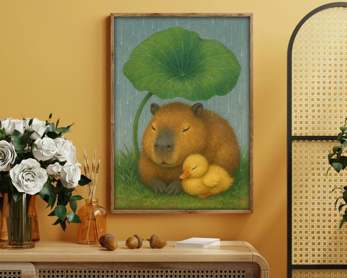 Capybara And Duck In Rain, Nursery Decor - Image 3