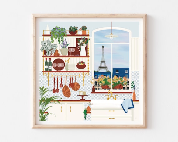 Paris Roofs Vintage French Kitchen Poster, Travel Poster