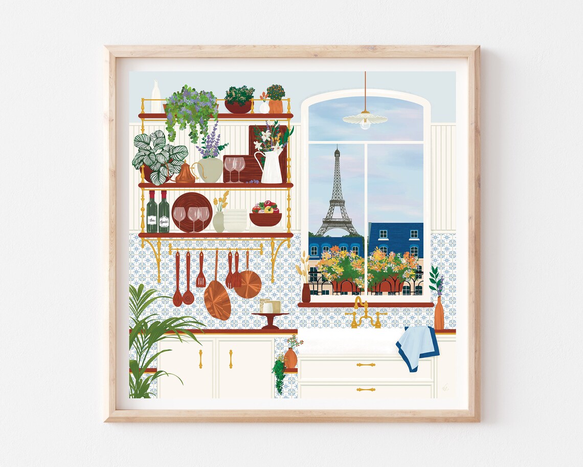 Paris Roofs Vintage French Kitchen Poster, Travel Poster