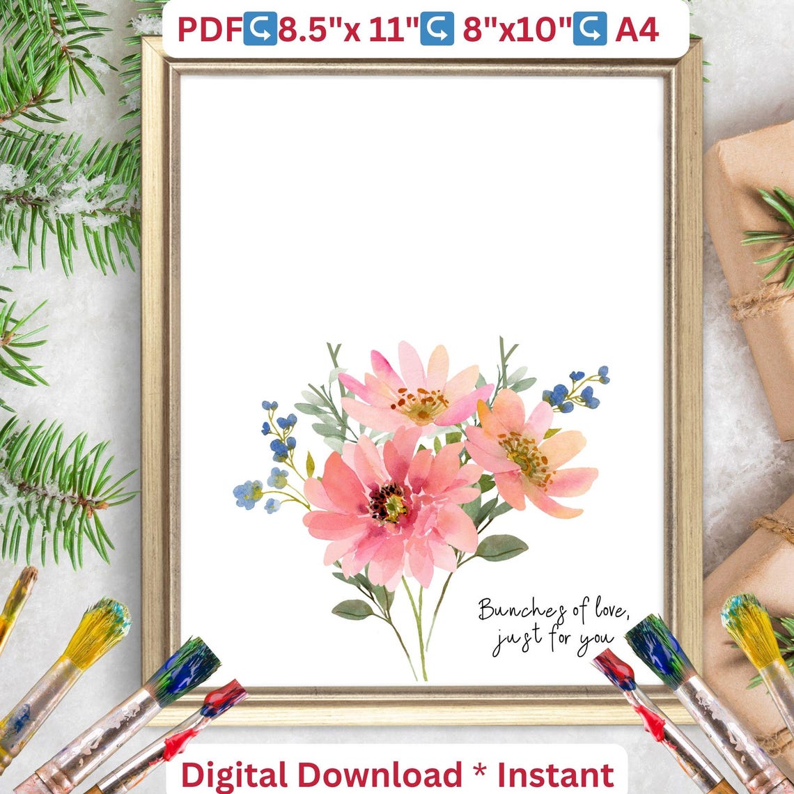 Bunches of Love Handprint Bouquet Valentines Craft Keepsake Print - Image 2