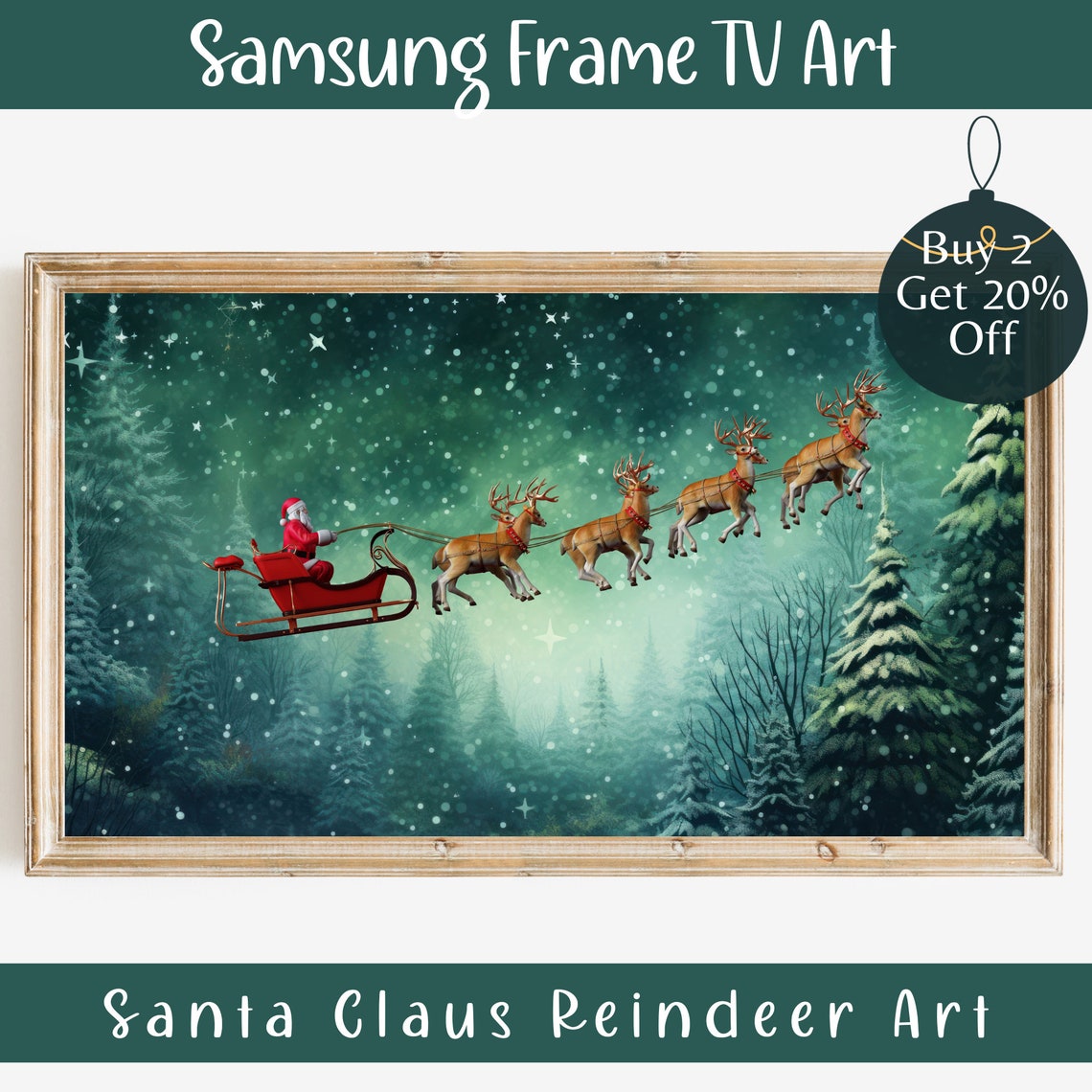 Frame Tv Art Santa Sleigh Holiday Frame Tv Art Santa Claus Frame Tv Art Christmas Frame Tv Art Vintage Christmas Art Party Decor