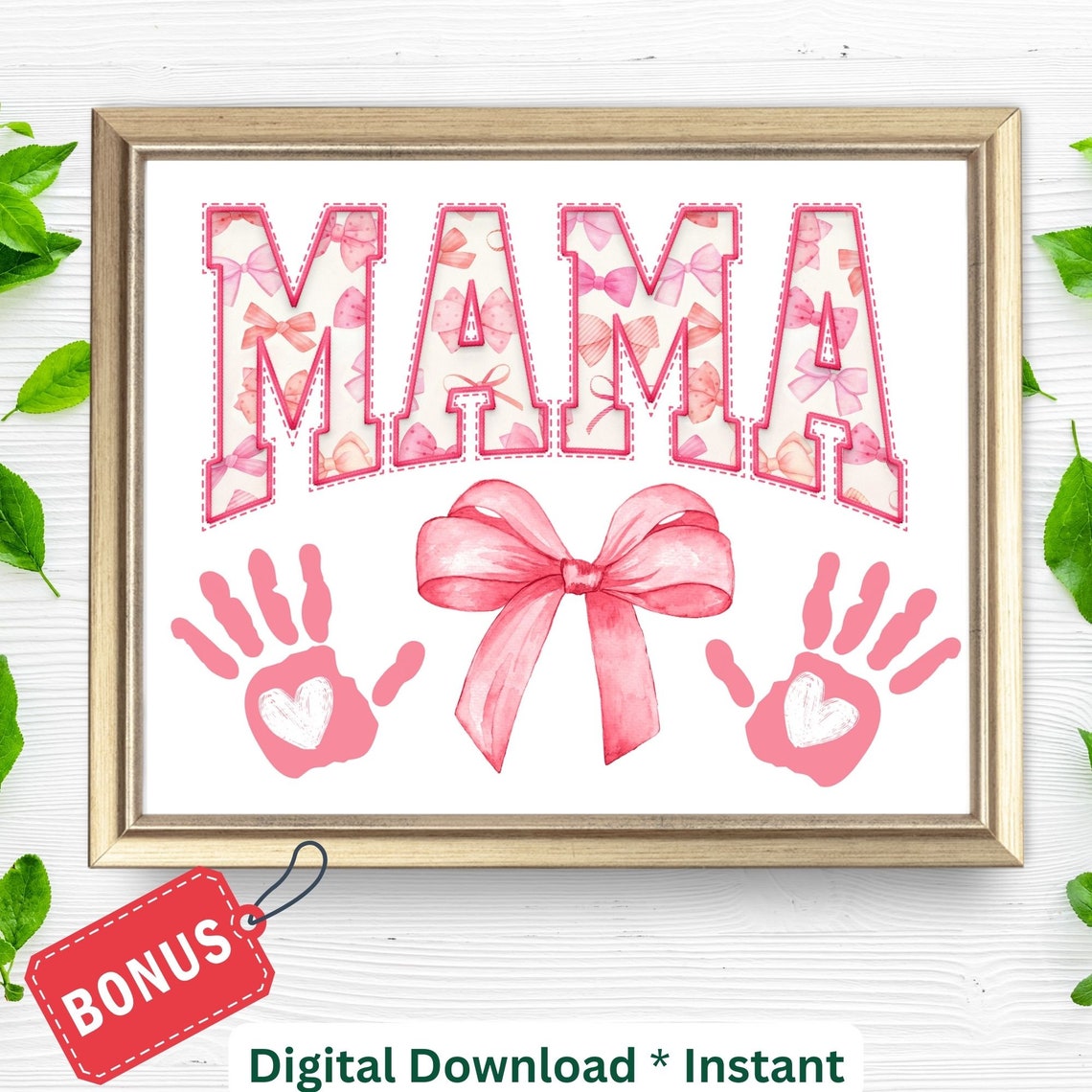 Mothers Day Footprint Craft Coquette Pink Bow Mama Handprint Sign For Kids Preschool Daycare Toddlers Baby Keepsake For Mom Grandma Print