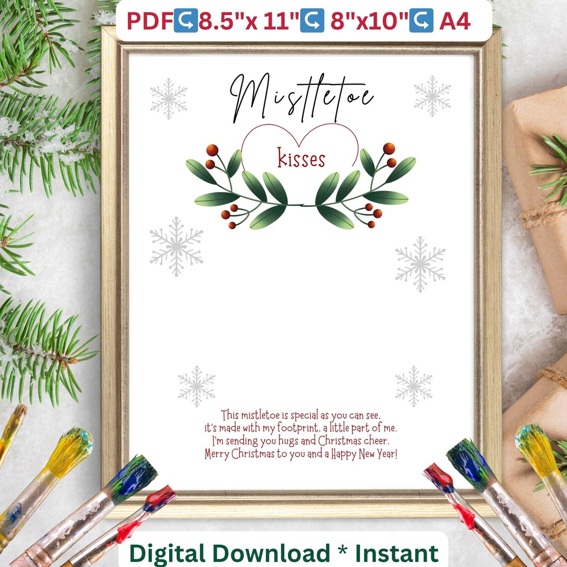 Mistletoe Kisses Footprint Art Christmas Poem Keepsake Craft Poster - Image 2