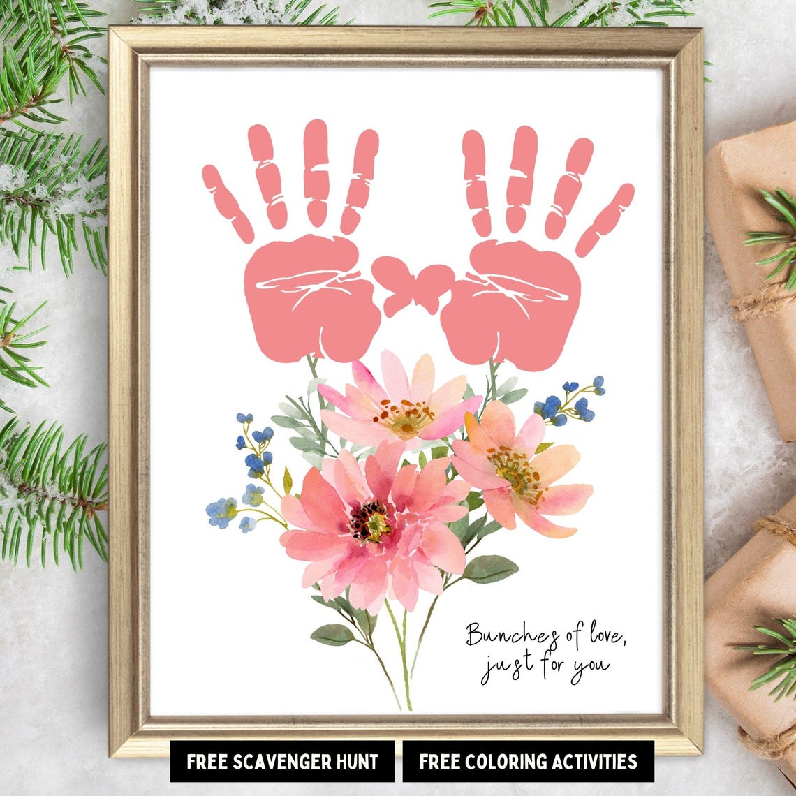 Bunches of Love Handprint Bouquet Valentines Craft Keepsake Print