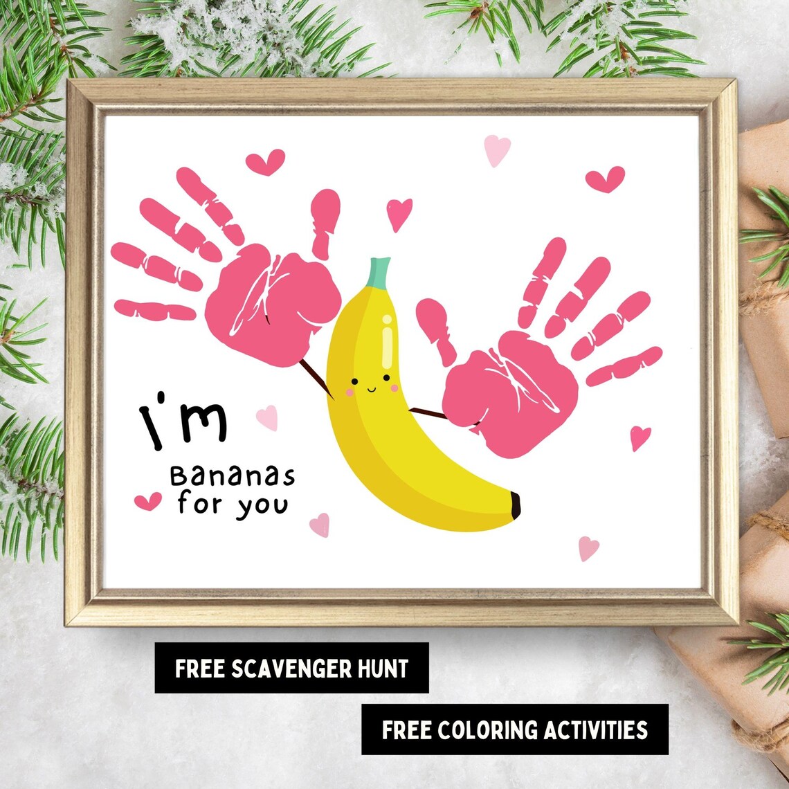 I'm Bananas for You Valentine Handprint Craft Kids Keepsake Poster