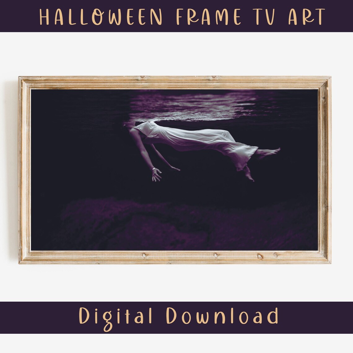 Mystic Floating Woman Underwater Dark Halloween Frame TV Art Wall Print - Image 2