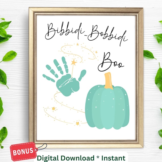 Bibbidi Bobbidi Boo Teal Pumpkin Halloween Handprint Art Craft Poster