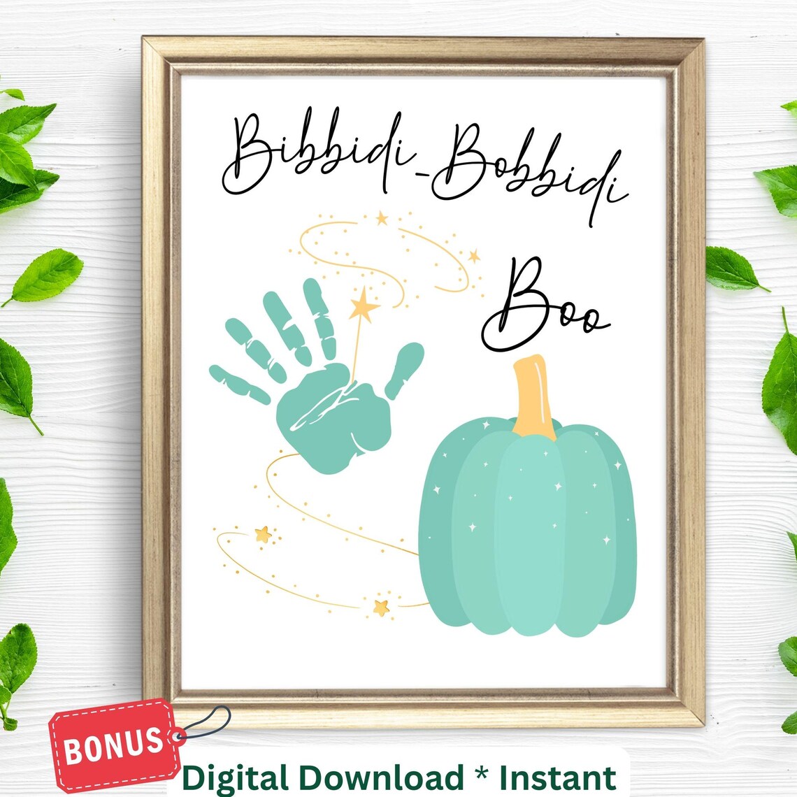 Bibbidi Bobbidi Boo Teal Pumpkin Halloween Handprint Art Craft Poster