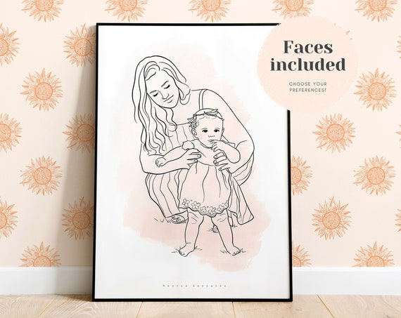 Custom Line Drawing Line Art Portrait Custom Couple Portrait Family Illustration Drawing From Photo Personalised Gift Custom Artwork