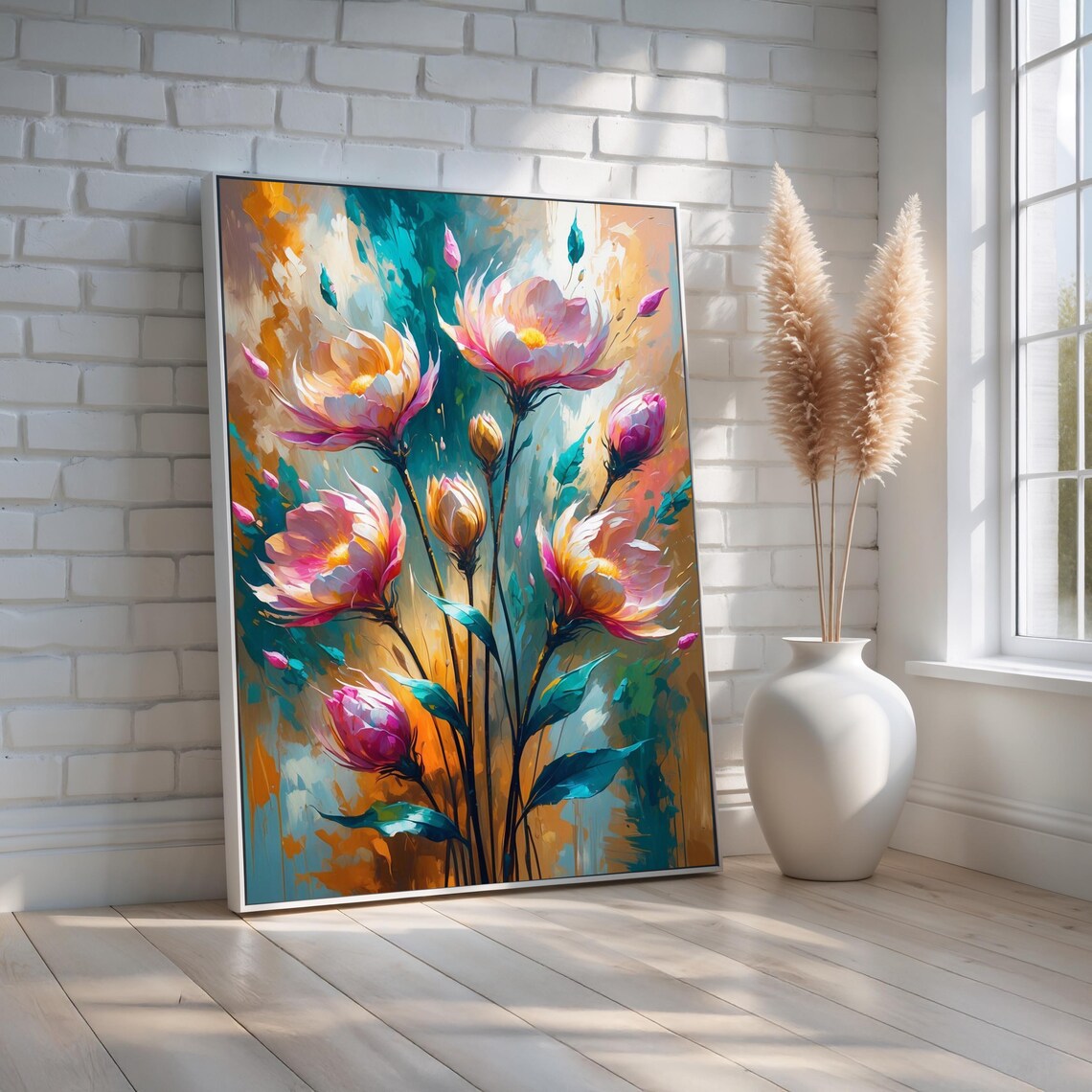 Bold Colorful Abstract Floral Blooms Modern Botanical Art Poster