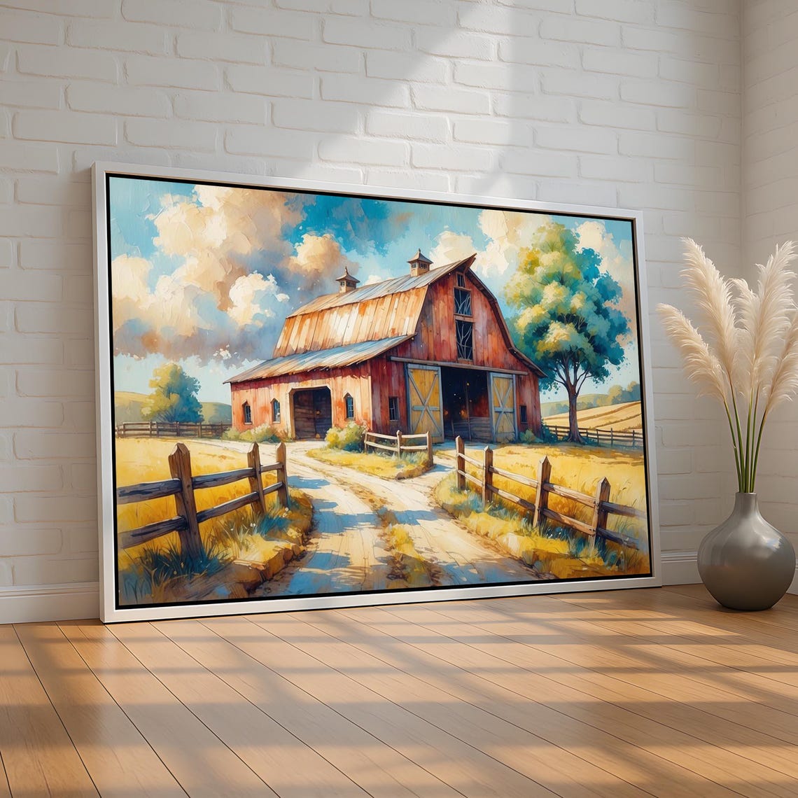 Rustic Red Barn Country Farmhouse Landscape Painting Decor Poster