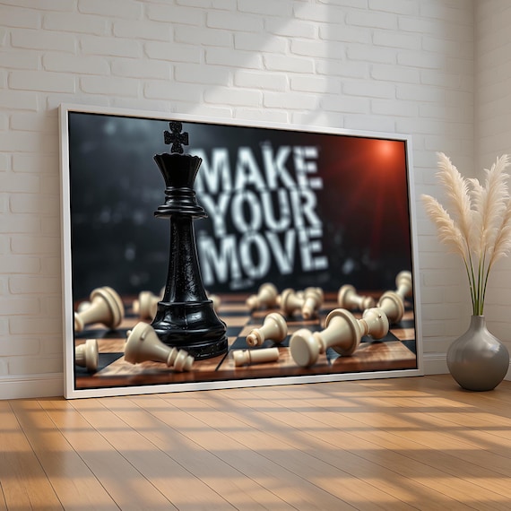Motivational Chess Wall Art Make Your Move Quote Canvas Print Strategic Mindset Decor For Office Or Game Room Ready To Hang