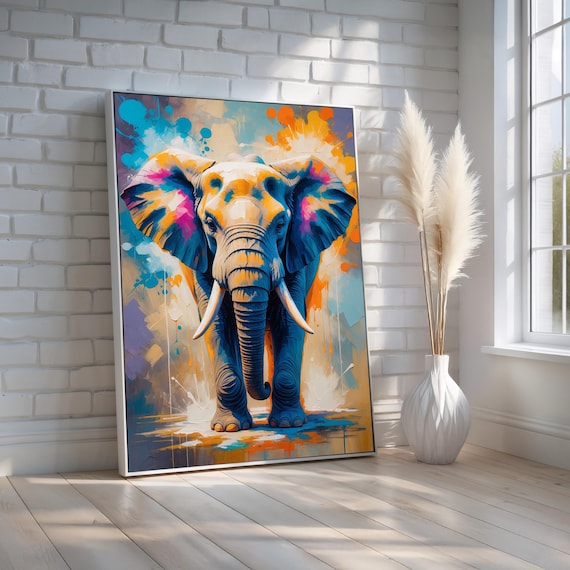 Colorful Elephant Wall Art Bold Abstract Safari Animal Poster Vibrant Modern Jungle Decor For Living Room Or Office Ready To Hang
