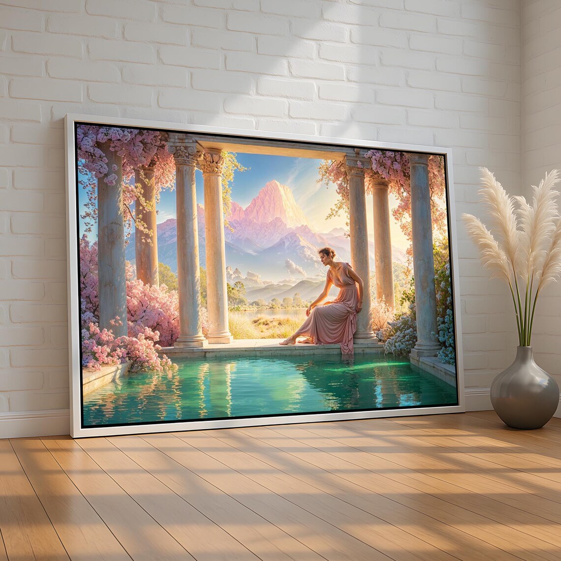 Goddess Fantasy Woman by Temple Pool Blossom Columns Art Poster