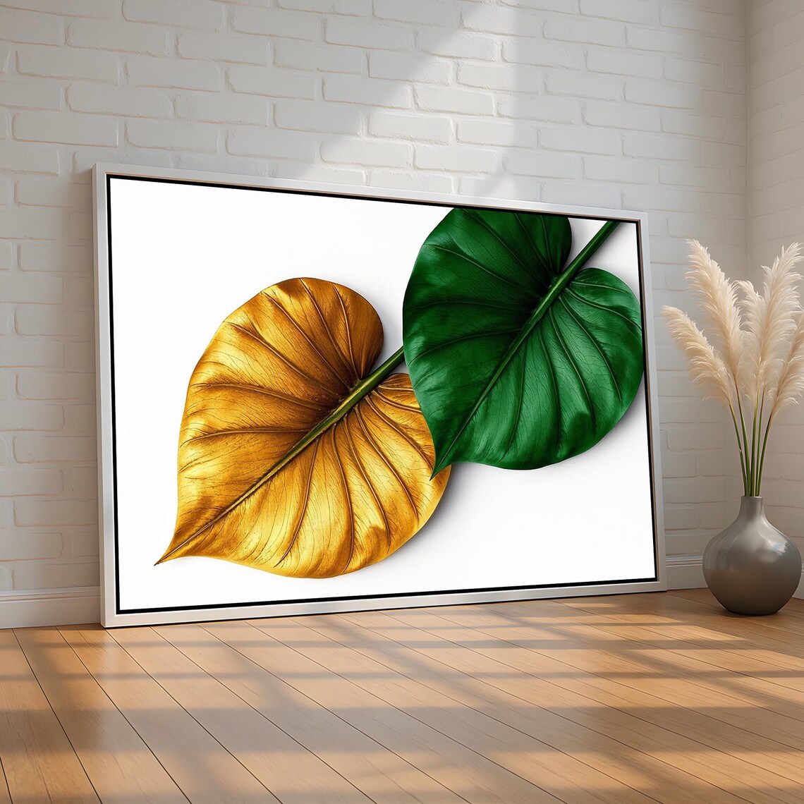 Gold And Green Leaf Poster Modern Botanical Artwork With Tropical Plant Leaves