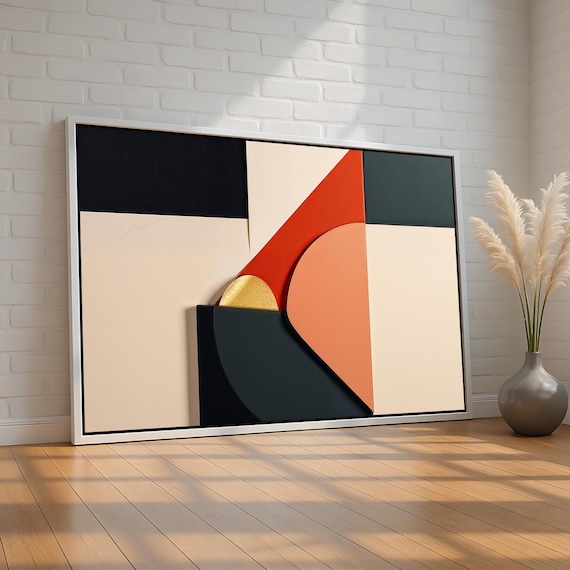 Modern Abstract Geometric Wall Art Midcentury Color Block Canvas Bold Contemporary Poster For Living Room Decor Ready To Hang