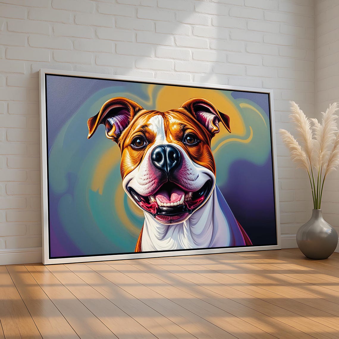 Smiling Pit Bull Terrier Portrait Colorful Painterly Dog Poster