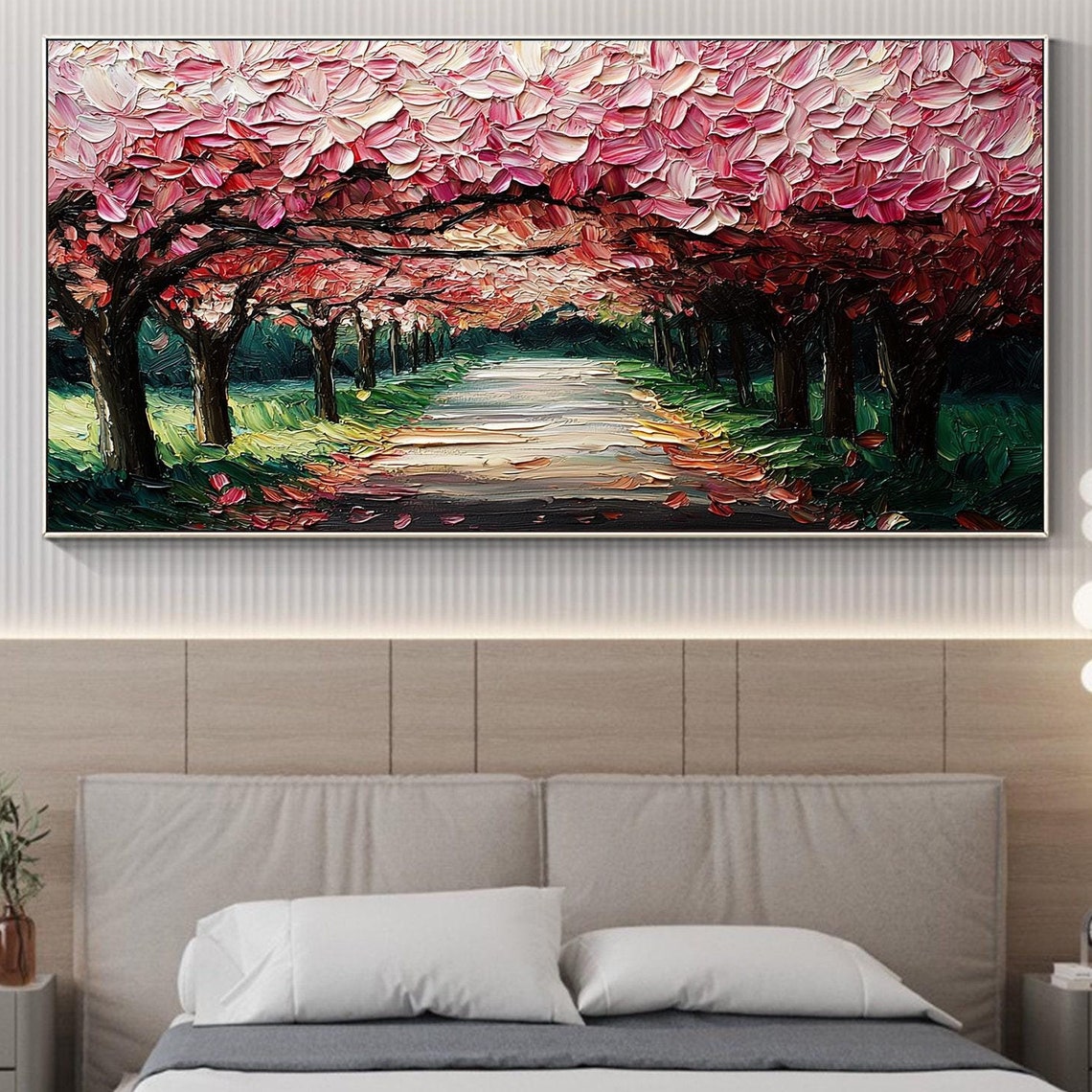 Cherry Blossom Pink Tree Tunnel Path Impasto Spring Art Poster