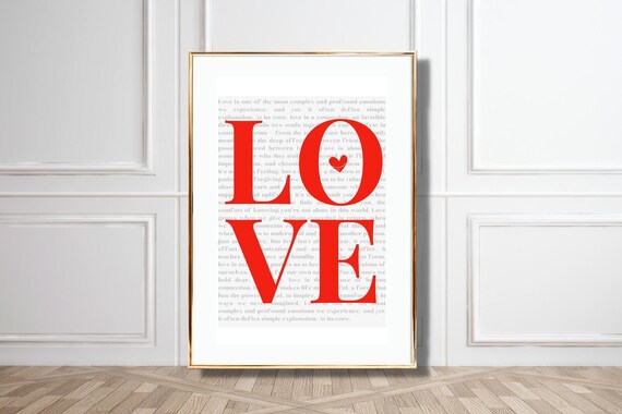 Love Typography Poster Modern Love Quote Print Minimalist Wall Art For Living Room Heart Design