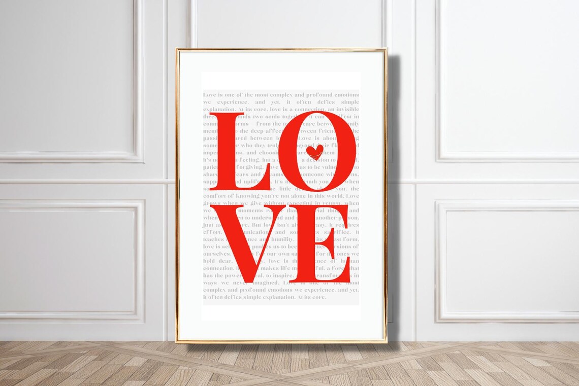 Love Red Bold Serif Lettering Heart O Minimalist Quote Poster