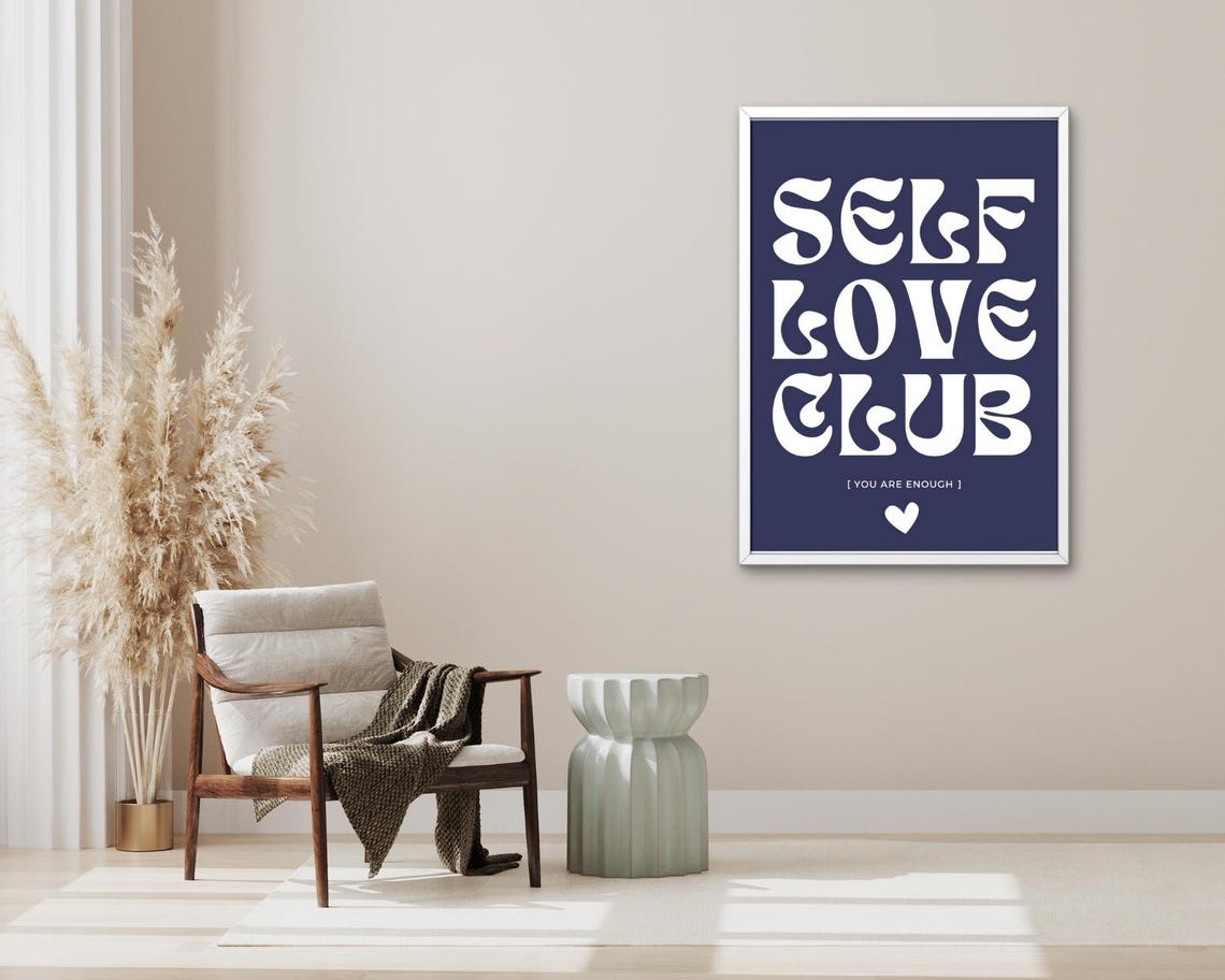 Self Love Club Navy Blue White Retro Typography Affirmation Poster - Image 3