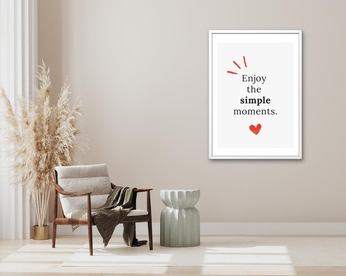 Enjoy The Simple Moments Quote Heart Sunray Happy Minimalist Poster - Image 3