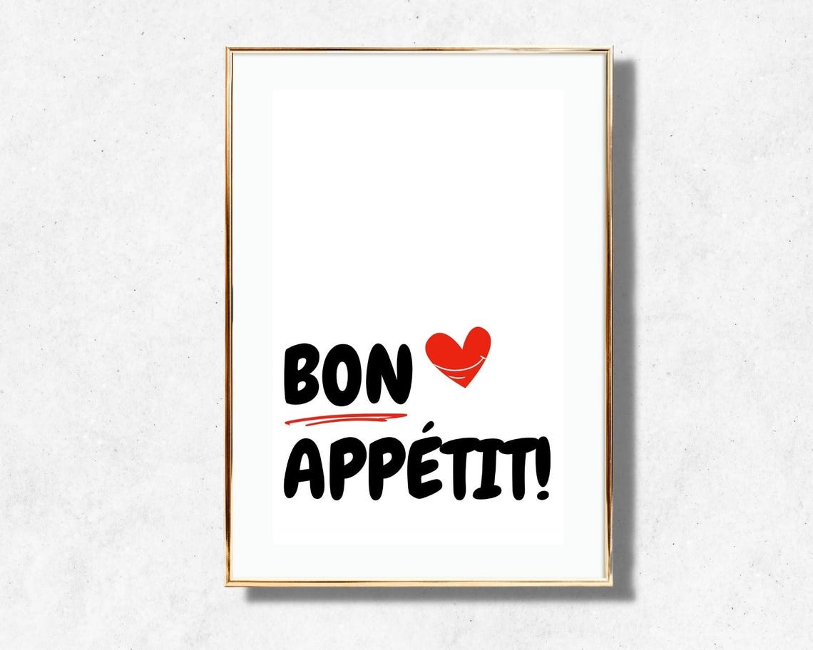 Bon Appetit Quote Brush Lettering Heart Red Accent Kitchen Poster - Image 4